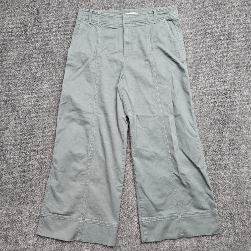 Loft Sage Green Wide Leg Crop Pants Womens Size 10 32x26 High Rise Seamed Twill
